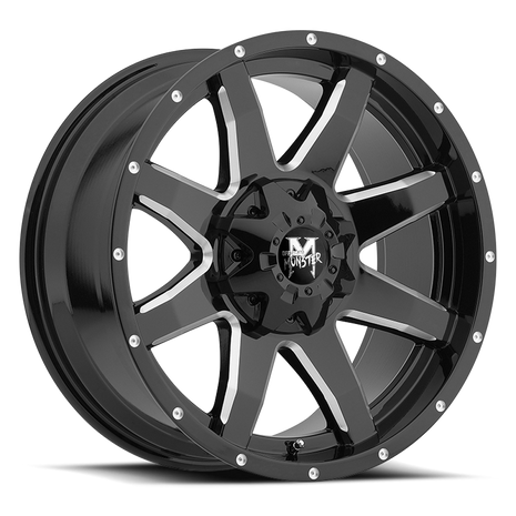 Off Road Monster M08 GBML | Gloss Black Milled | 20x9 | +12mm | Dual 6x135 & 6x139.7