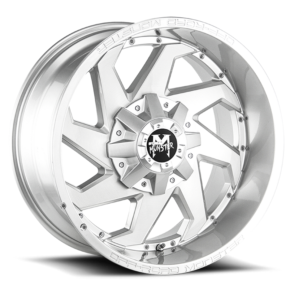 Off Road Monster Wheels M09 BFS Brushed Face Silver | 20x10 -12mm | 8x165.1 | HD Truck Wheel