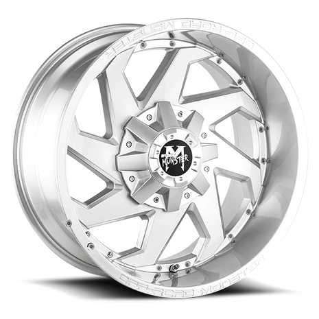 Off Road Monster Wheels M09 BFS Brushed Face Silver | 20x10 -12mm | 8x165.1 | HD Truck Wheel