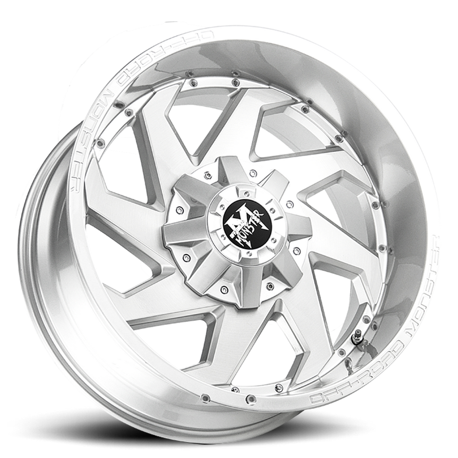 Off Road Monster Wheels M09 BFS Brushed Face Silver | 20x10 -12mm | 8x165.1 | HD Truck Wheel