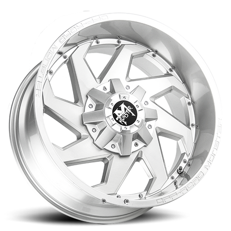 Off Road Monster Wheels M09 BFS Brushed Face Silver | 20x10 -12mm | 8x165.1 | HD Truck Wheel