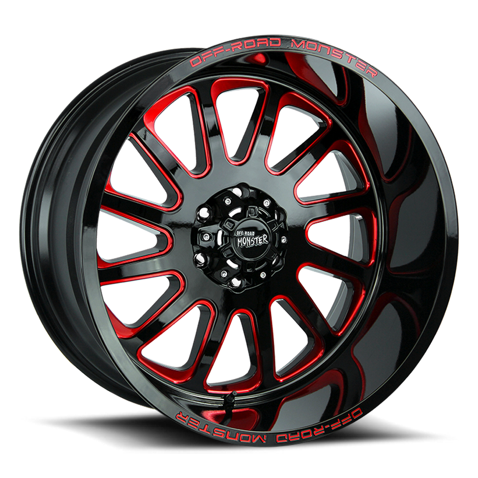 Off Road Monster Wheels M17 GBMLR Gloss Black/Candy Red | 20x10 -19mm | 8x165.1 | HD Truck Wheel