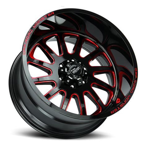 Off Road Monster Wheels M17 GBMLR Gloss Black/Candy Red | 20x10 -19mm | 8x165.1 | HD Truck Wheel