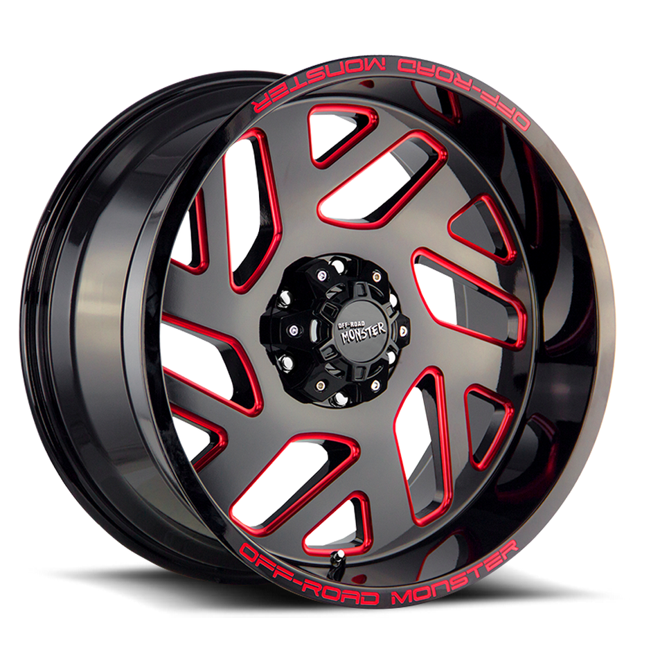 Off Road Monster Wheels M19 GBMLR Gloss Black/Candy Red | 20x10 -19mm | 5x127 | Jeep Wrangler & Gladiator