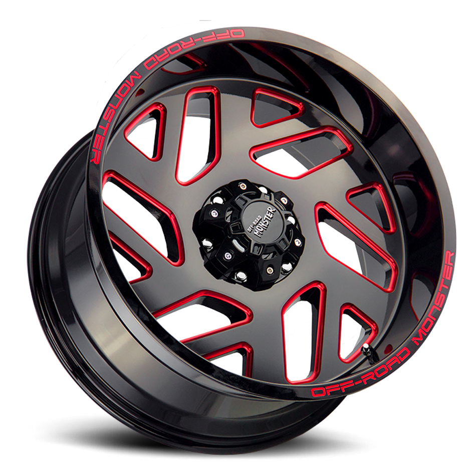 Off Road Monster Wheels M19 GBMLR Gloss Black/Candy Red | 20x10 -19mm | 5x127 | Jeep Wrangler & Gladiator