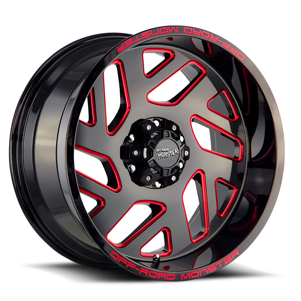 Off Road Monster Wheels M19 GBMLR Gloss Black/Candy Red | 20x10 -19mm | 6x135 | 2004–2026 Ford F-150 & Expedition