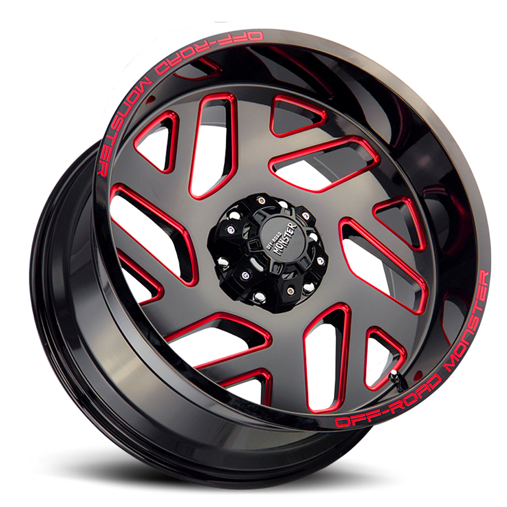Off Road Monster Wheels M19 GBMLR Gloss Black/Candy Red | 20x10 -19mm | 6x135 | 2004–2026 Ford F-150 & Expedition
