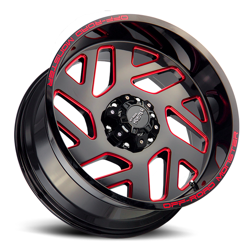 Off Road Monster Wheels M19 GBMLR Gloss Black/Candy Red | 20x10 -19mm | 6x139.7 | Truck/SUV Wheel