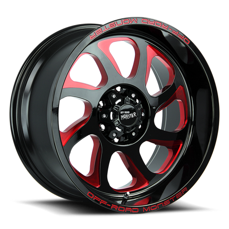 Off Road Monster Wheels M22 GBMLR Gloss Black/Candy Red | 20x10 -19mm | 5x127 | Jeep Wrangler & Gladiator