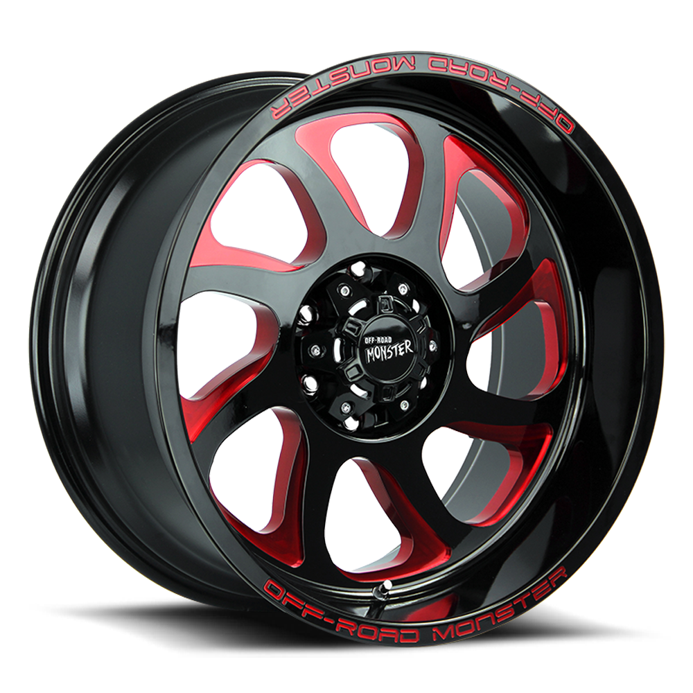 Off Road Monster Wheels M22 GBMLR Gloss Black/Candy Red | 22x12 -44mm | 6x135 | 2004–2026 Ford F-150 & Expedition