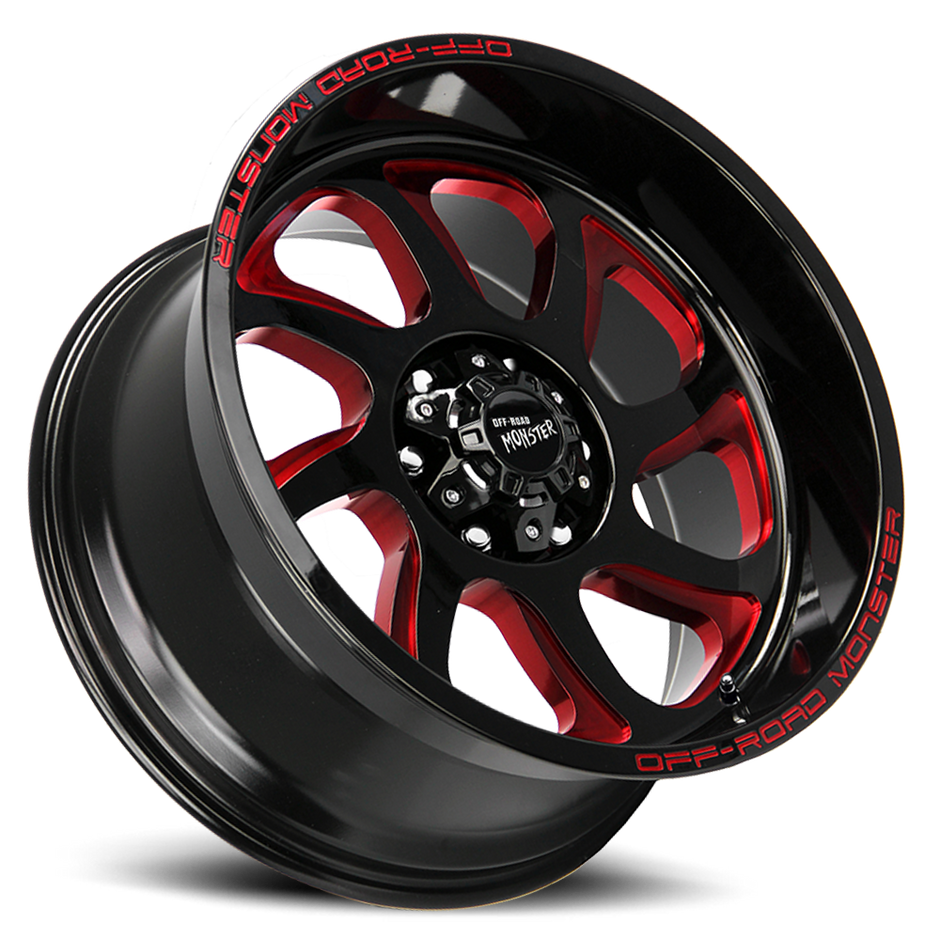 Off Road Monster Wheels M22 GBMLR Gloss Black/Candy Red | 22x12 -44mm | 6x135 | 2004–2026 Ford F-150 & Expedition