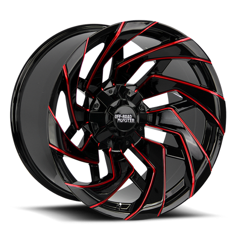 Off Road Monster M24 GBMLR | Gloss Black Candy Red Milled Spoke Edges | 20x10 | -19mm | 5x127 & 5x139.7