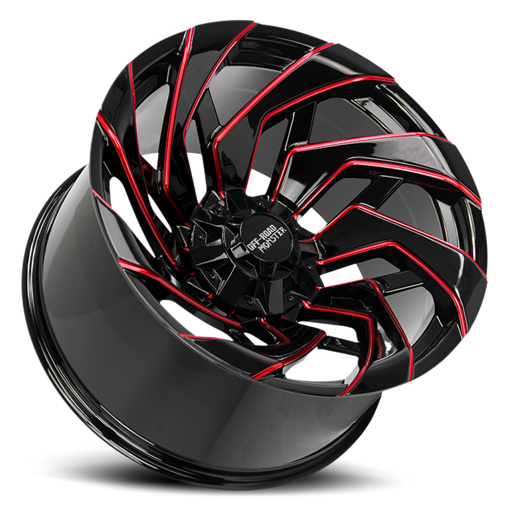 Off Road Monster Wheels M24 GBMLR Gloss Black/Candy Red | 20x10 -19mm | 8x165.1/8x170 | HD Truck Wheel