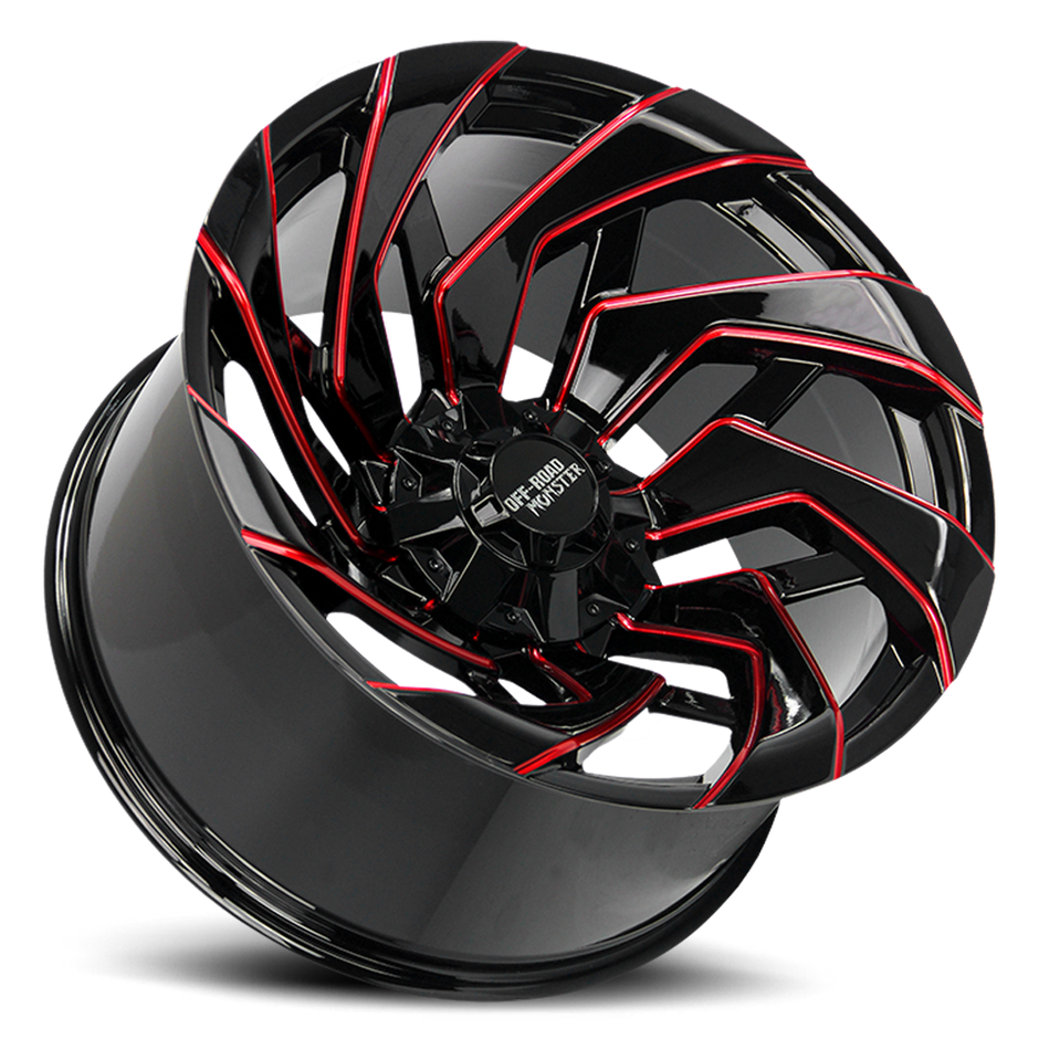 Off Road Monster Wheels M24 GBMLR Gloss Black/Candy Red | 20x10 -19mm | 8x165.1/8x170 | HD Truck Wheel