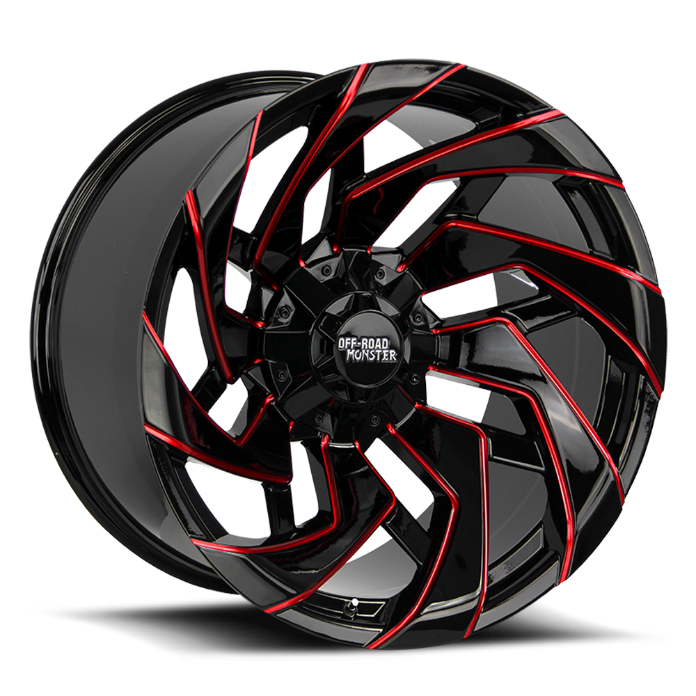 Off Road Monster M24 GBMLR 22x12 -44 6x135 / 6x139.7 Gloss Black & Candy Red