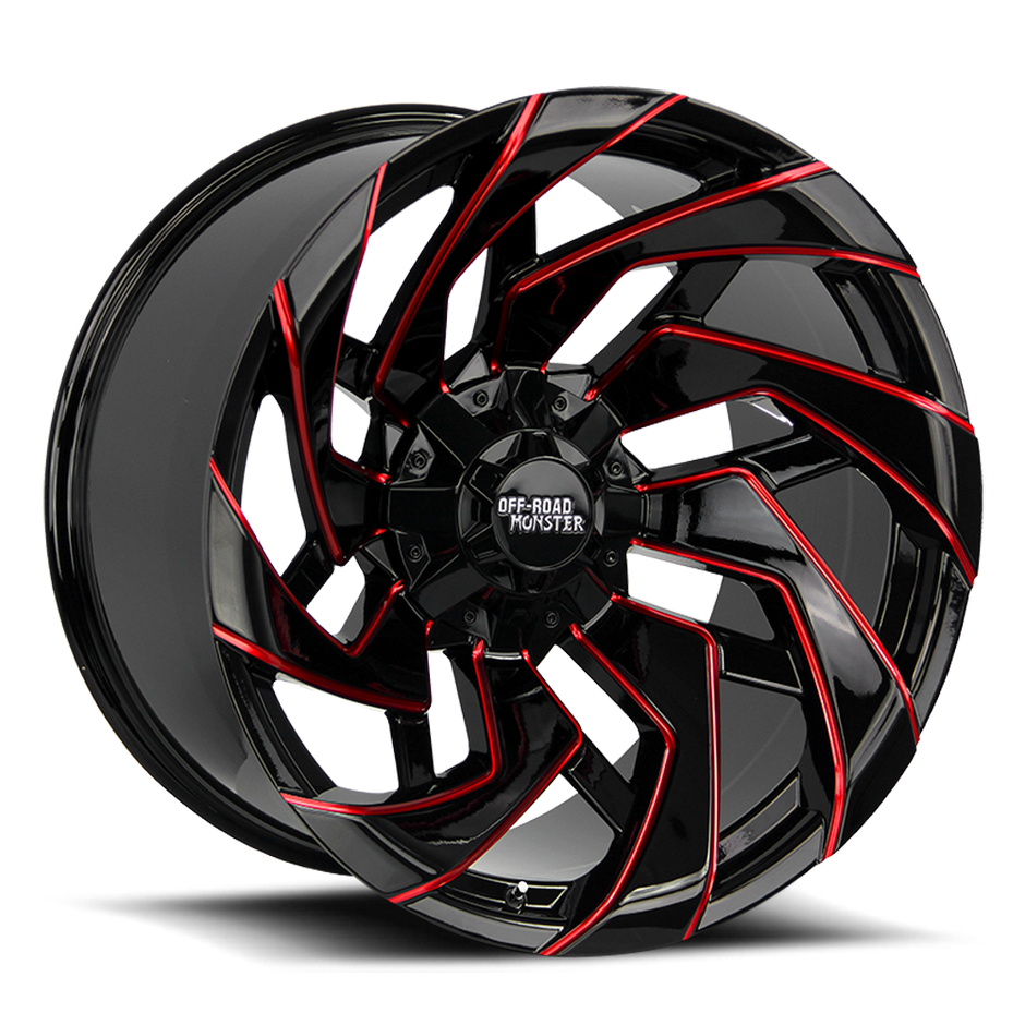 Off Road Monster M24 GBMLR 22x12 -44 6x135 / 6x139.7 Gloss Black & Candy Red
