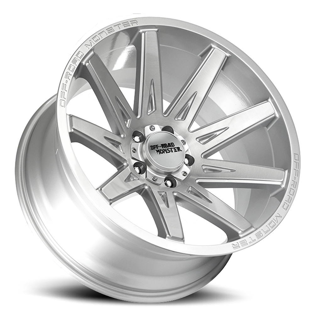 Off Road Monster Wheels M25 BFS Brushed Face Silver | 20x10 -19mm | 5x127 | Jeep Wrangler & Gladiator
