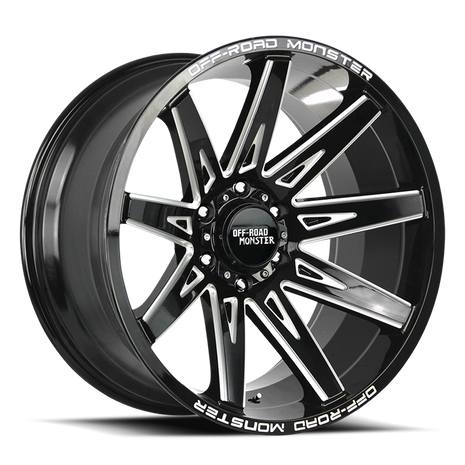 Off Road Monster Wheels M25 GBML Gloss Black | 20x10 -19mm | 5x127 | Jeep Wrangler & Gladiator