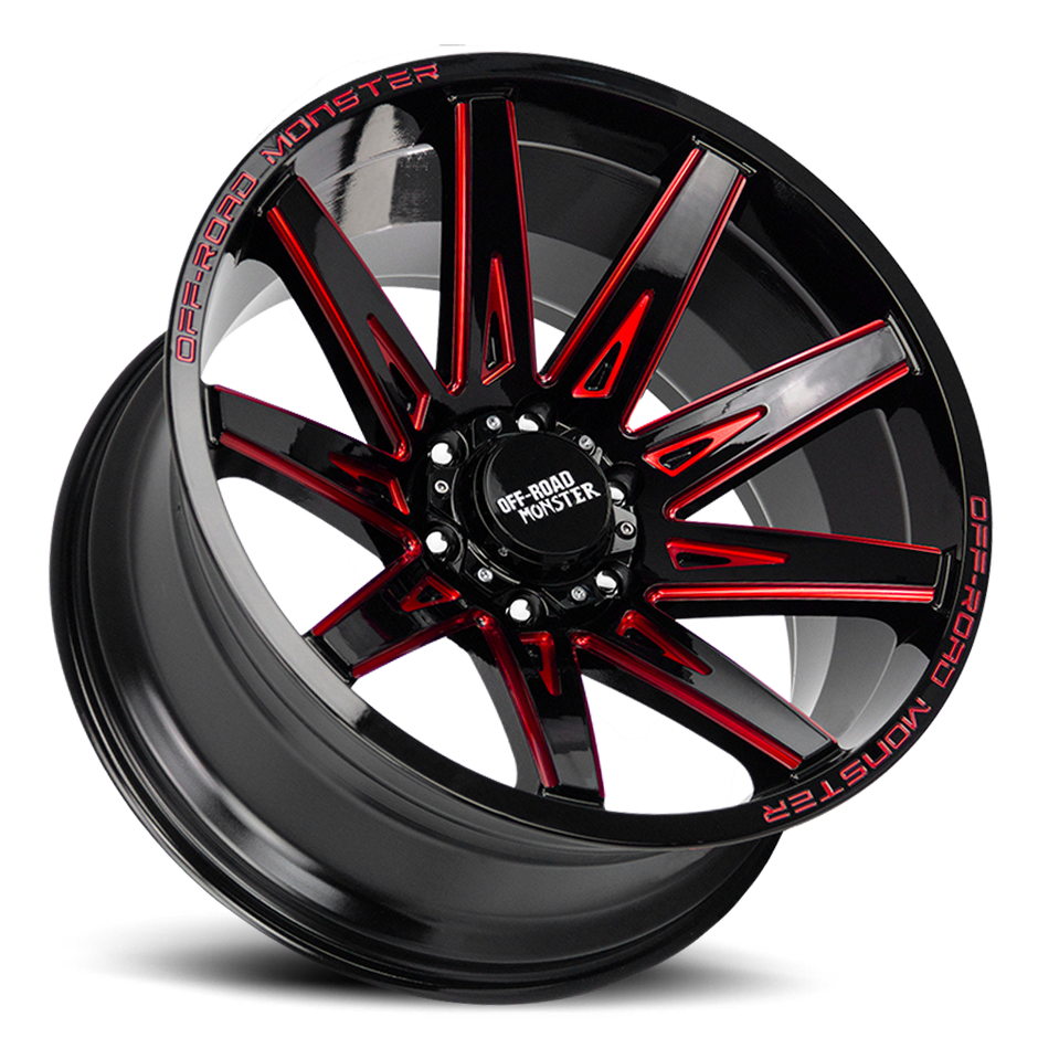 Off Road Monster Wheels M25 GBMLR Gloss Black/Candy Red | 20x10 -19mm | 5x127 | Jeep Wrangler & Gladiator