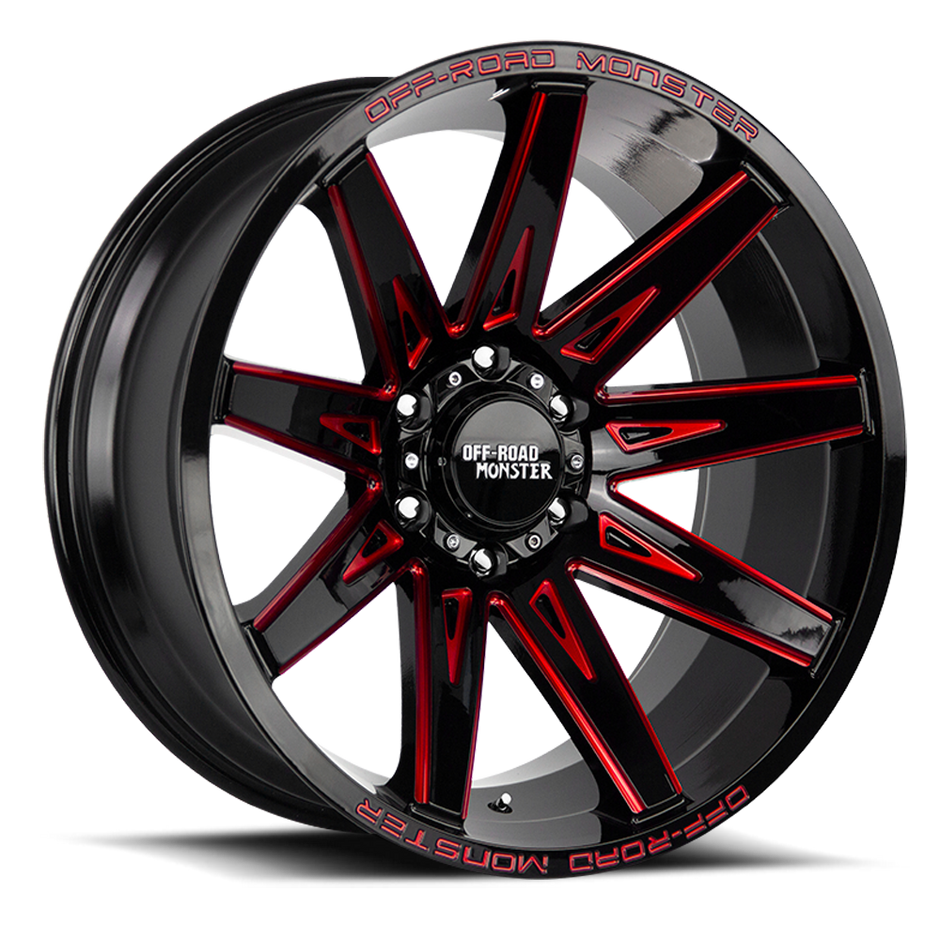 Off Road Monster Wheels M25 GBMLR Gloss Black/Candy Red | 20x10 -19mm | 6x135 | 2004–2026 Ford F-150 & Expedition