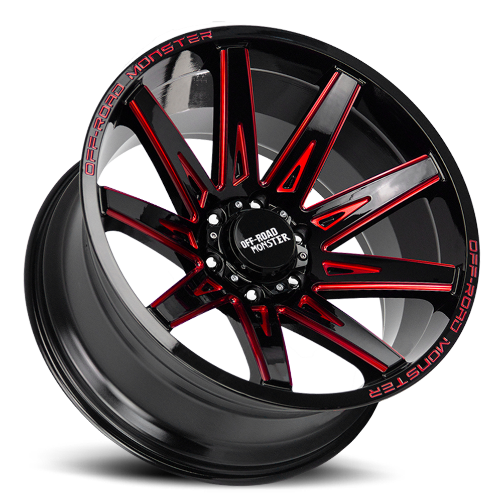 Off Road Monster Wheels M25 GBMLR Gloss Black/Candy Red | 20x10 -19mm | 6x135 | 2004–2026 Ford F-150 & Expedition