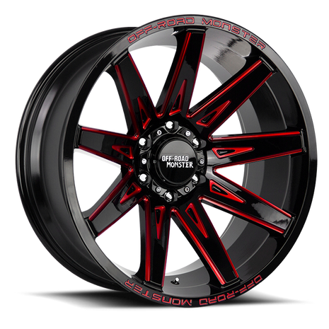 Off Road Monster Wheels M25 GBMLR Gloss Black/Candy Red | 22x12 -44mm | 6x135 | 2004–2026 Ford F-150 & Expedition