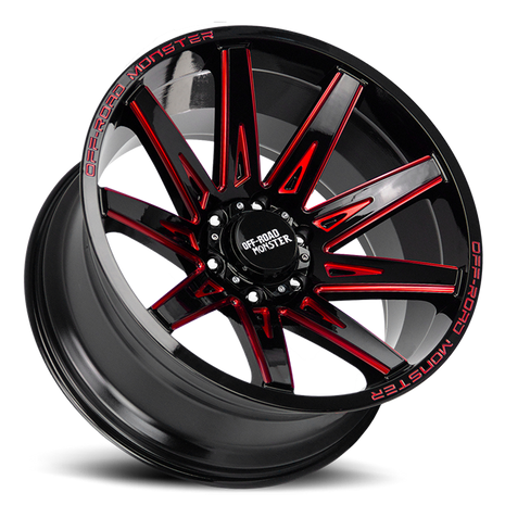 Off Road Monster Wheels M25 GBMLR Gloss Black/Candy Red | 22x12 -44mm | 6x139.7 | Truck/SUV Wheel