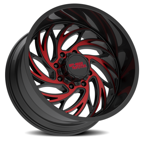 Off Road Monster Wheels M29 GBMLR Gloss Black/Candy Red | 20x10 -19mm | 8x170 | 1999–2026 Ford F-250/F-350 Super Duty