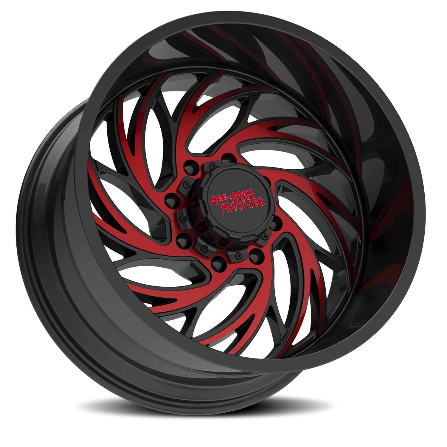 Off Road Monster Wheels M29 GBMLR Gloss Black/Candy Red | 22x12 -44mm | 8x180 | 2011–2026 Silverado/Sierra 2500HD/3500HD