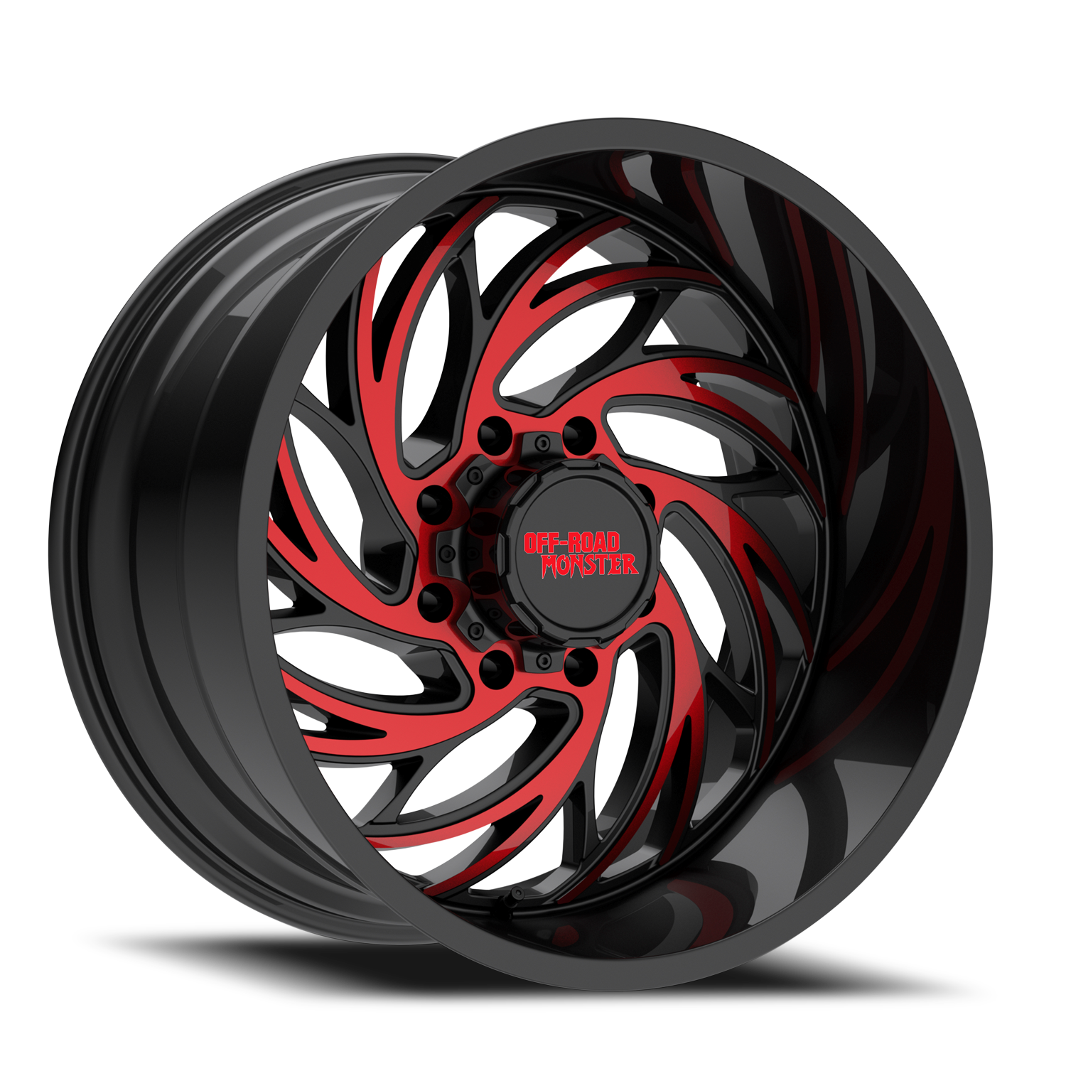 Off Road Monster Wheels M29 GBMLR Gloss Black/Candy Red | 24x14 -76mm | 8x180 | 2011–2026 Silverado/Sierra 2500HD/3500HD