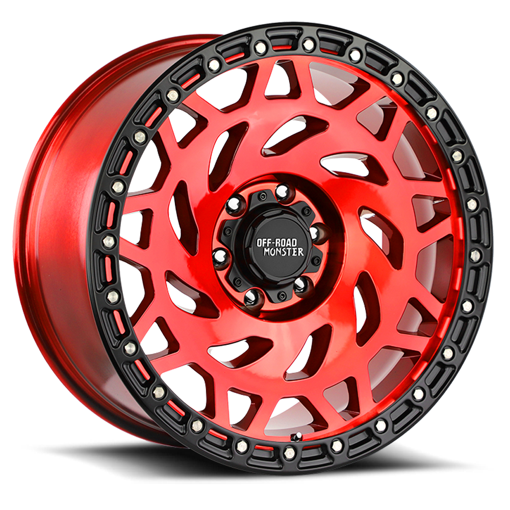 Off Road Monster Wheels M50 RBR Candy Red/Black Ring | 20x9.5 -12mm | 5x127 | Jeep Wrangler & Gladiator
