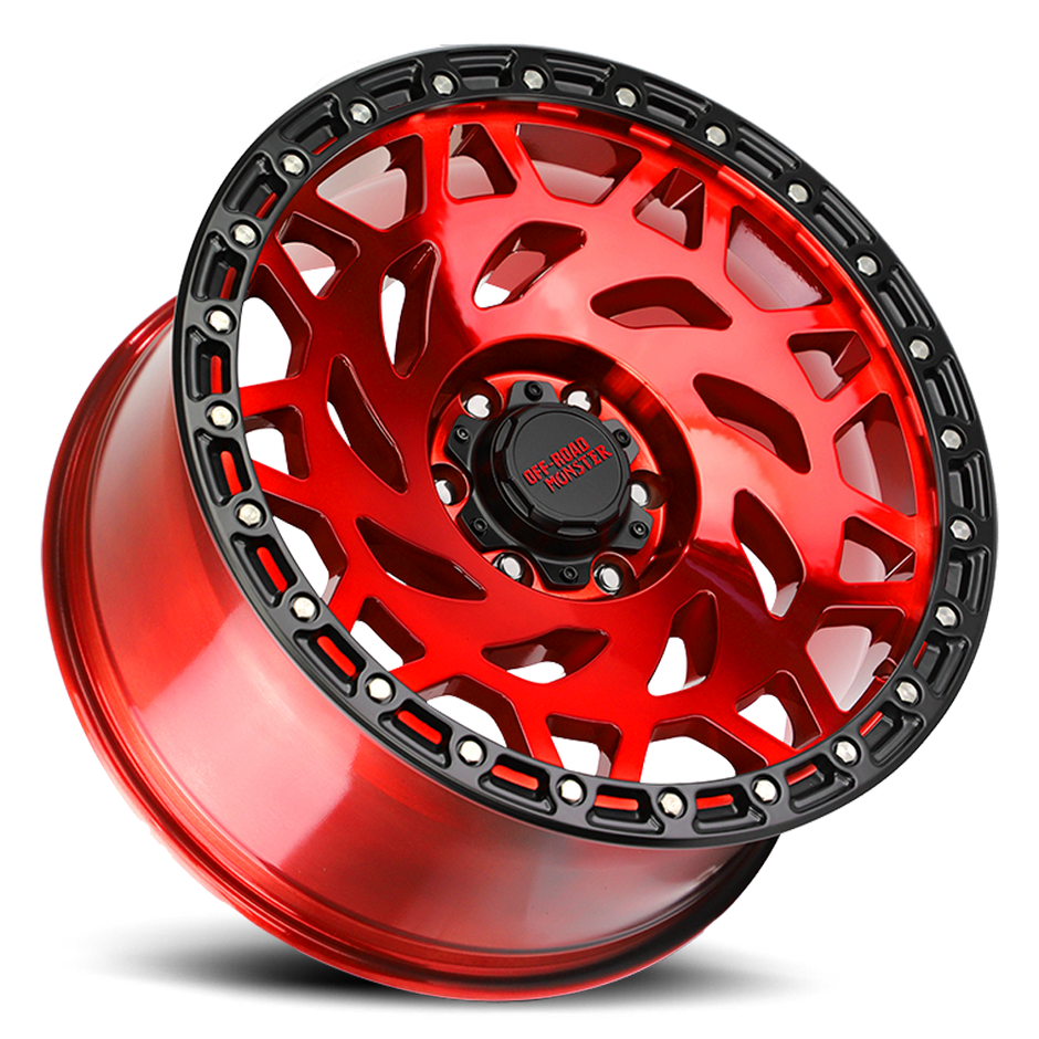 Off Road Monster Wheels M50 RBR Candy Red/Black Ring | 20x9.5 -12mm | 8x165.1 | HD Truck Wheel