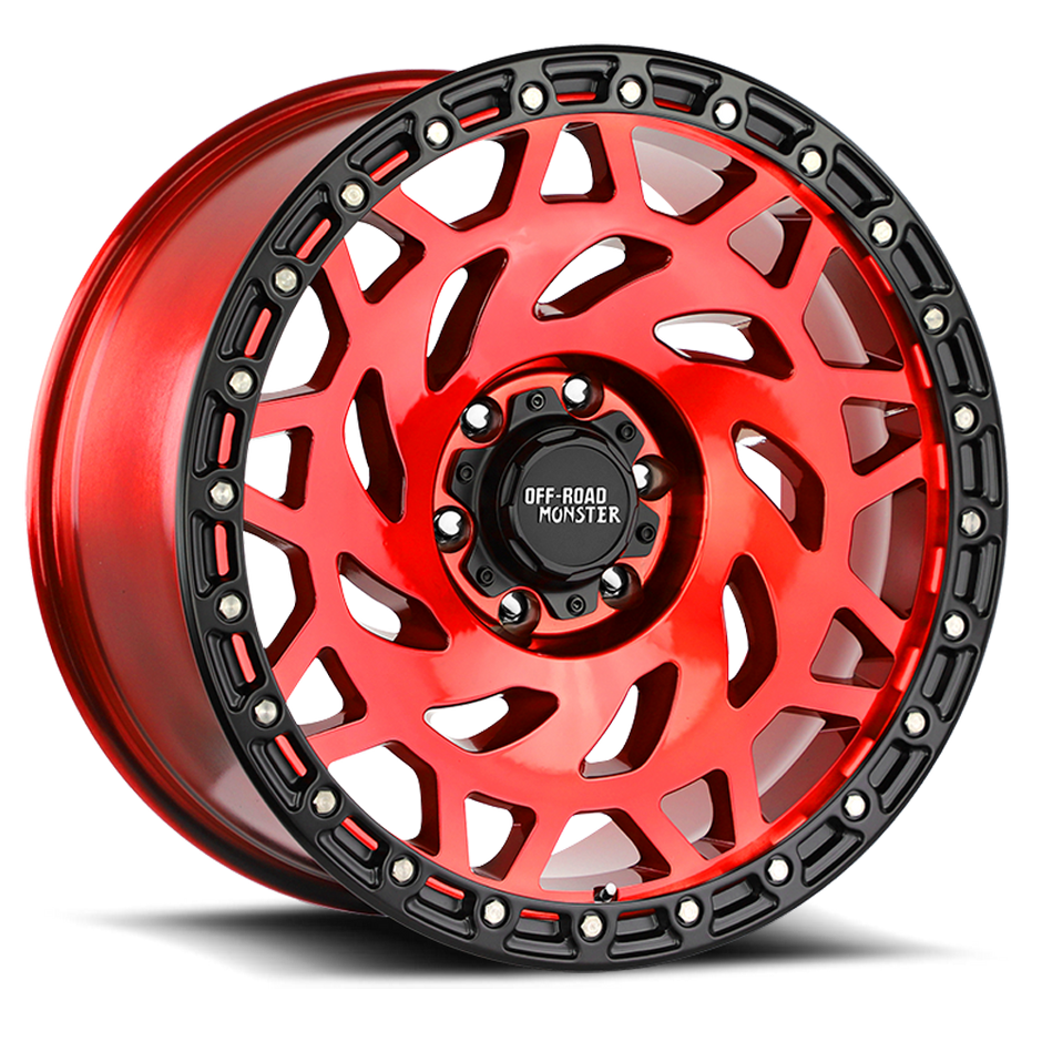 Off Road Monster Wheels M50 RBR Candy Red/Black Ring | 20x9.5 -12mm | 8x180 | 2011–2026 Silverado/Sierra 2500HD/3500HD