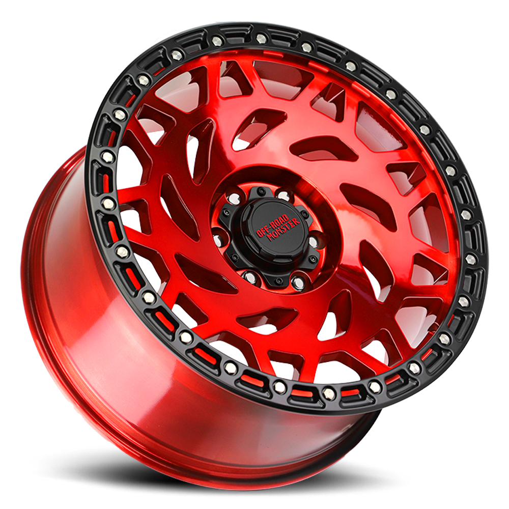 Off Road Monster Wheels M50 RBR Candy Red/Black Ring | 17x9 0mm | 5x127 | Jeep Wrangler & Gladiator