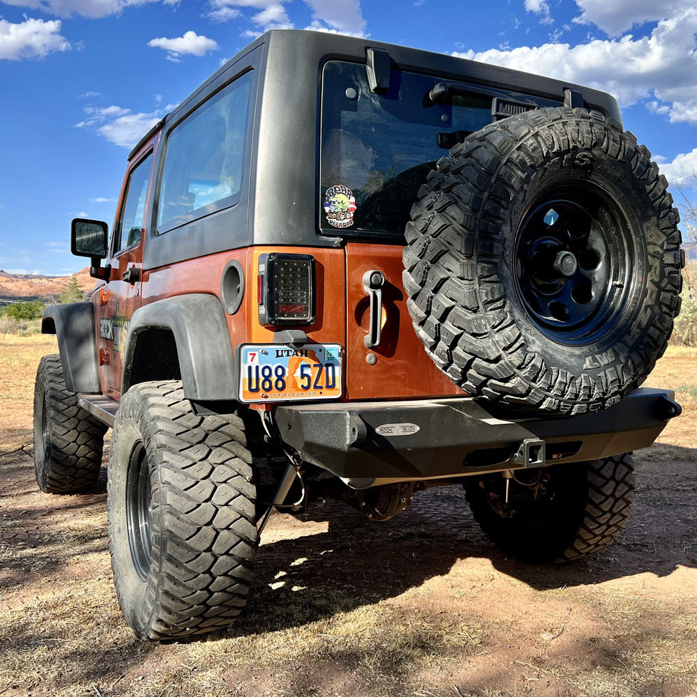 Rock Slide Engineering Stubby Rear Bumper Rigid Series 3/16-Inch Steel 2007-2018 Jeep Wrangler JK