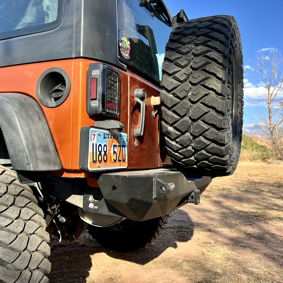 Rock Slide Engineering Stubby Rear Bumper Rigid Series 3/16-Inch Steel 2007-2018 Jeep Wrangler JK