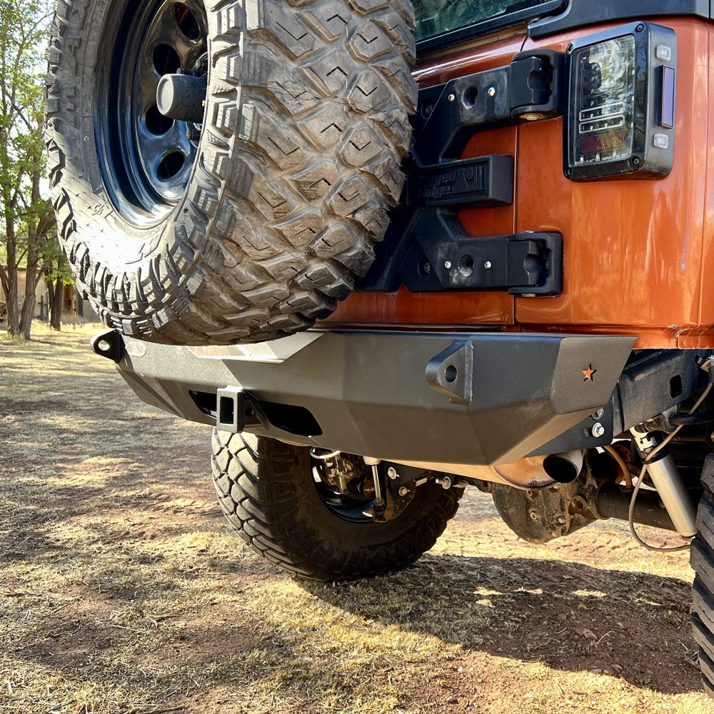 Rock Slide Engineering Stubby Rear Bumper Rigid Series 3/16-Inch Steel 2007-2018 Jeep Wrangler JK