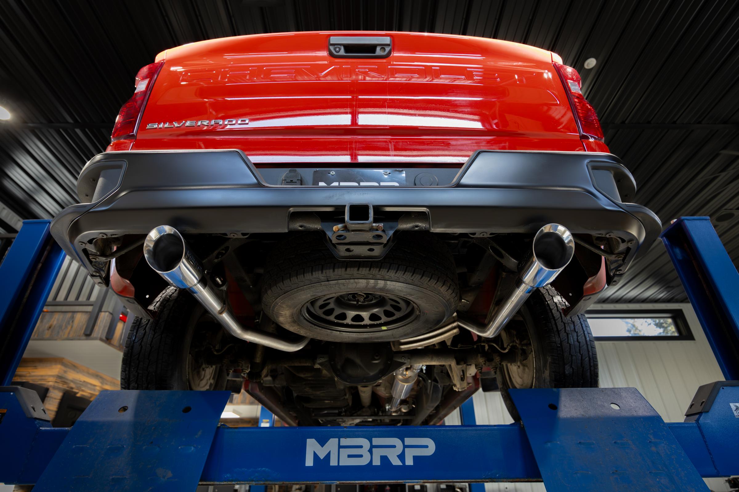 MBRP 3-Inch Cat-Back Exhaust Dual Split Rear Exit Armor Lite 2.7L 2019-2026 Chevy Silverado 1500; 2019-2026 GMC Sierra 1500