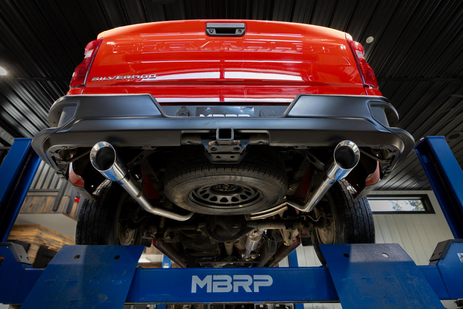 MBRP 3-Inch Cat-Back Exhaust Dual Split Rear Exit Armor Lite 2.7L 2019-2026 Chevy Silverado 1500; 2019-2026 GMC Sierra 1500