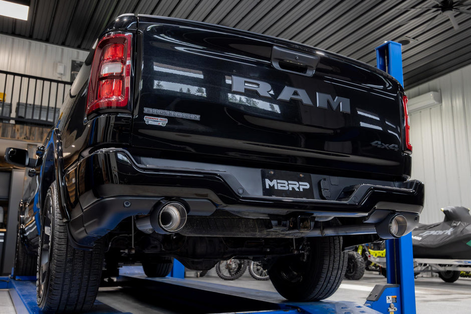 MBRP 3-Inch Cat-Back Exhaust Armor Pro 3.0L 2025-2026 Ram 1500 T304 Stainless Steel Polished Rear 2.5-Inch 2025-Up Ram 1500 3.0L SST SO Armor Pro 3 inch Cat-back 2.5 Inch Dual Split Rear Exhaust with Carbon Fiber Tips