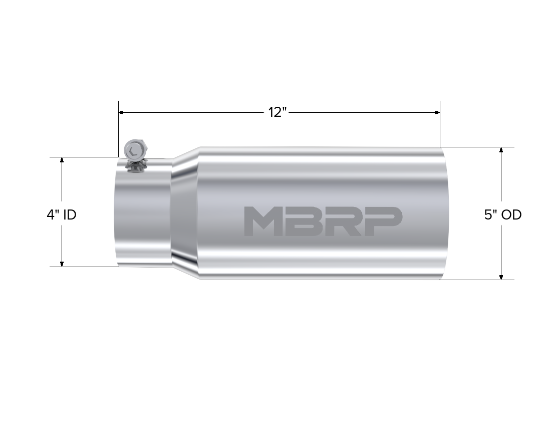 MBRP Exhaust Tip 4-Inch Inlet 5-Inch Outlet 12-Inch Length Dual Wall T304 Stainless Steel Universal Fit