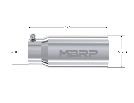 MBRP Exhaust Tip 4-Inch Inlet 5-Inch Outlet 12-Inch Length Dual Wall T304 Stainless Steel Universal Fit