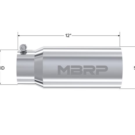 MBRP Exhaust Tip 4-Inch Inlet 5-Inch Outlet 12-Inch Length Dual Wall T304 Stainless Steel Universal Fit