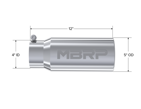 MBRP Exhaust Tip 4-Inch Inlet 5-Inch Outlet 12-Inch Length T304 Stainless Steel Universal Fit