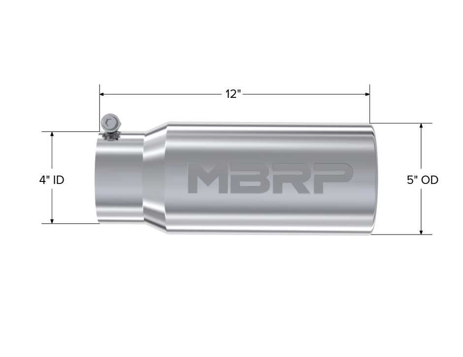 MBRP Exhaust Tip 4-Inch Inlet 5-Inch Outlet 12-Inch Length T304 Stainless Steel Universal Fit