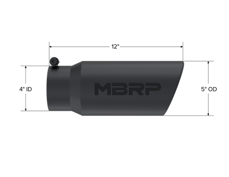 MBRP Exhaust Tip 4-Inch Inlet 5-Inch Outlet 12-Inch Length Rolled End Black Coated Universal Fit