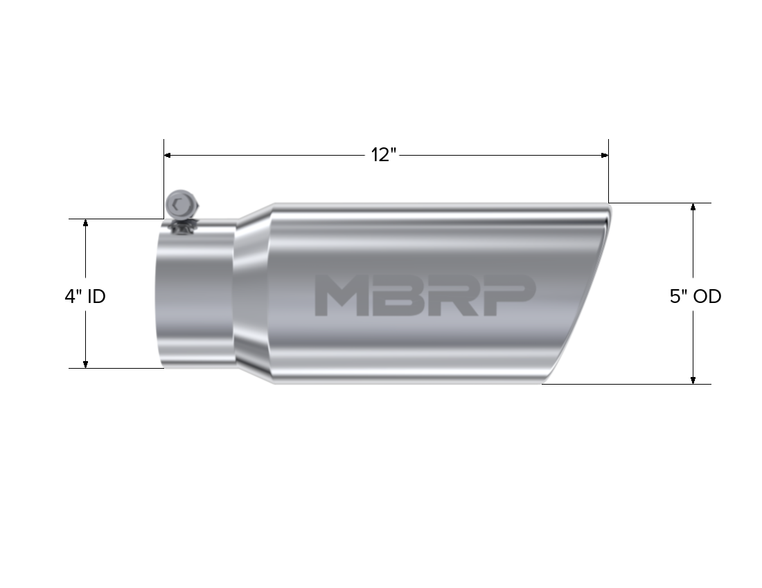 MBRP Exhaust Tip 4-Inch Inlet 5-Inch Outlet 12-Inch Length Rolled End T304 Stainless Steel Universal Fit