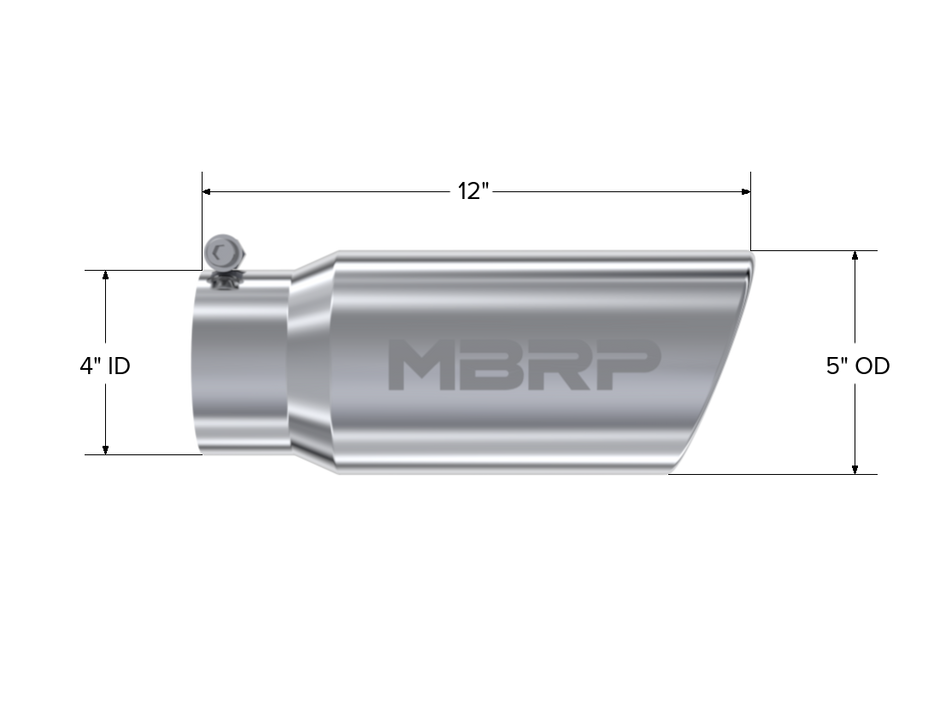 MBRP Exhaust Tip 4-Inch Inlet 5-Inch Outlet 12-Inch Length Rolled End T304 Stainless Steel Universal Fit