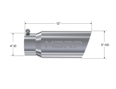 MBRP Exhaust Tip 4-Inch Inlet 5-Inch Outlet 12-Inch Length Single Wall T304 Stainless Steel Universal Fit