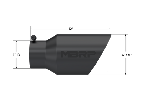 MBRP Exhaust Tip 4-Inch Inlet 6-Inch Outlet 12-Inch Length Dual Wall Black Coated Universal Fit